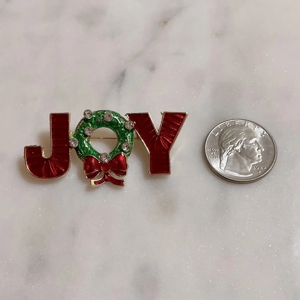 Joy Christmas Holiday Brooch